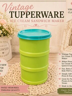 NEW Tupperware Lime Green Stackable Ice Cream Sandwich Maker with Teal Lid